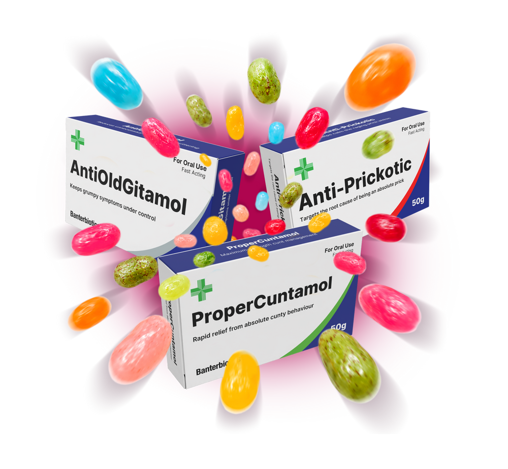 Banterbiotics Boxes with jelly beans popping out