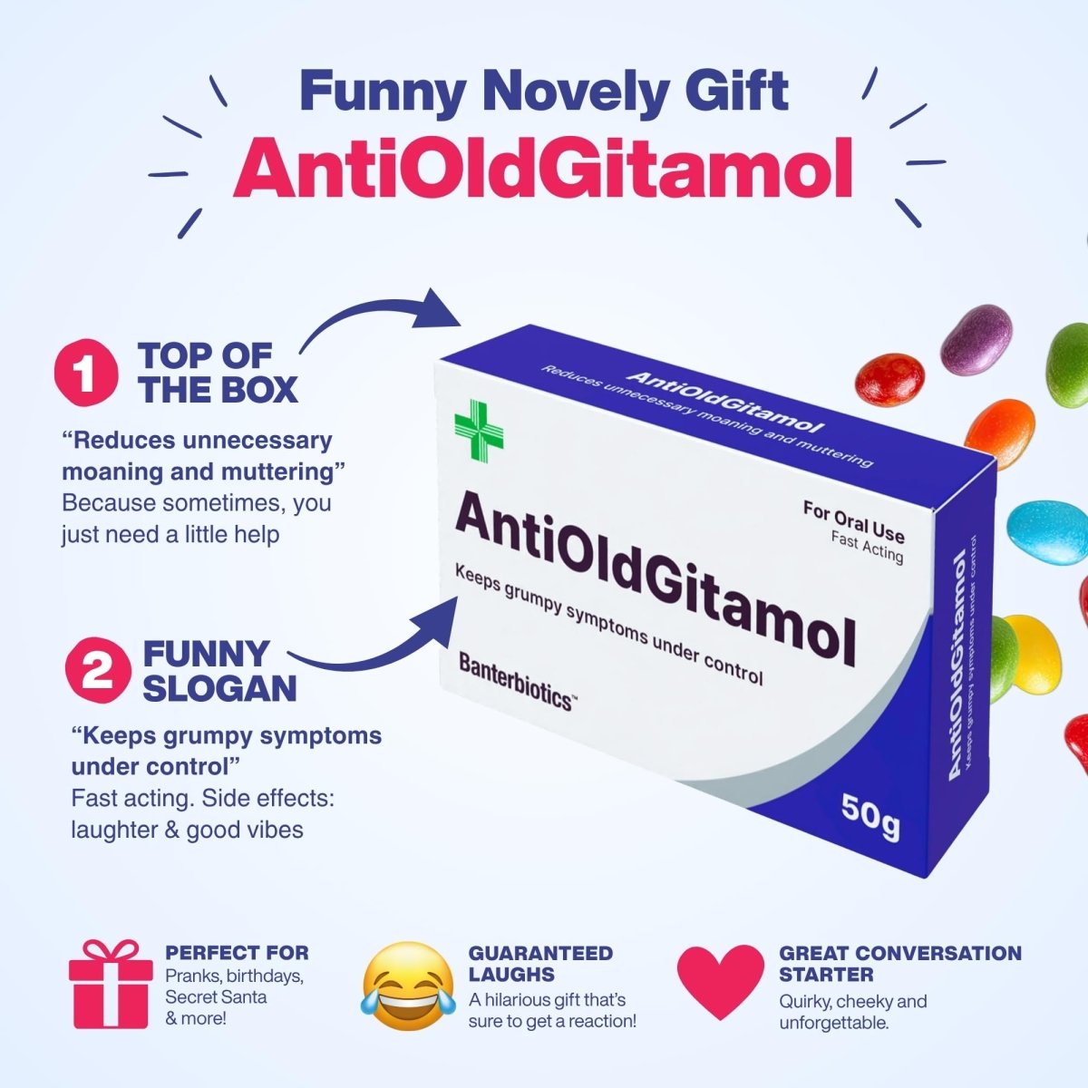 AntiOldGitamol Funny Prescription Pill Box - BanterBiotics