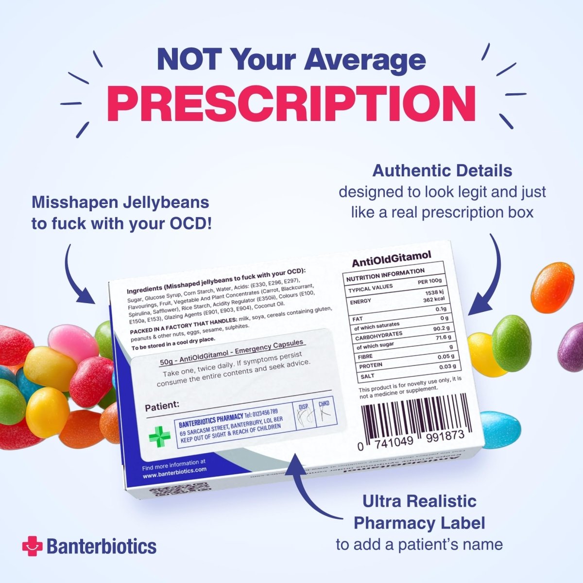 AntiOldGitamol Funny Prescription Pill Box - BanterBiotics