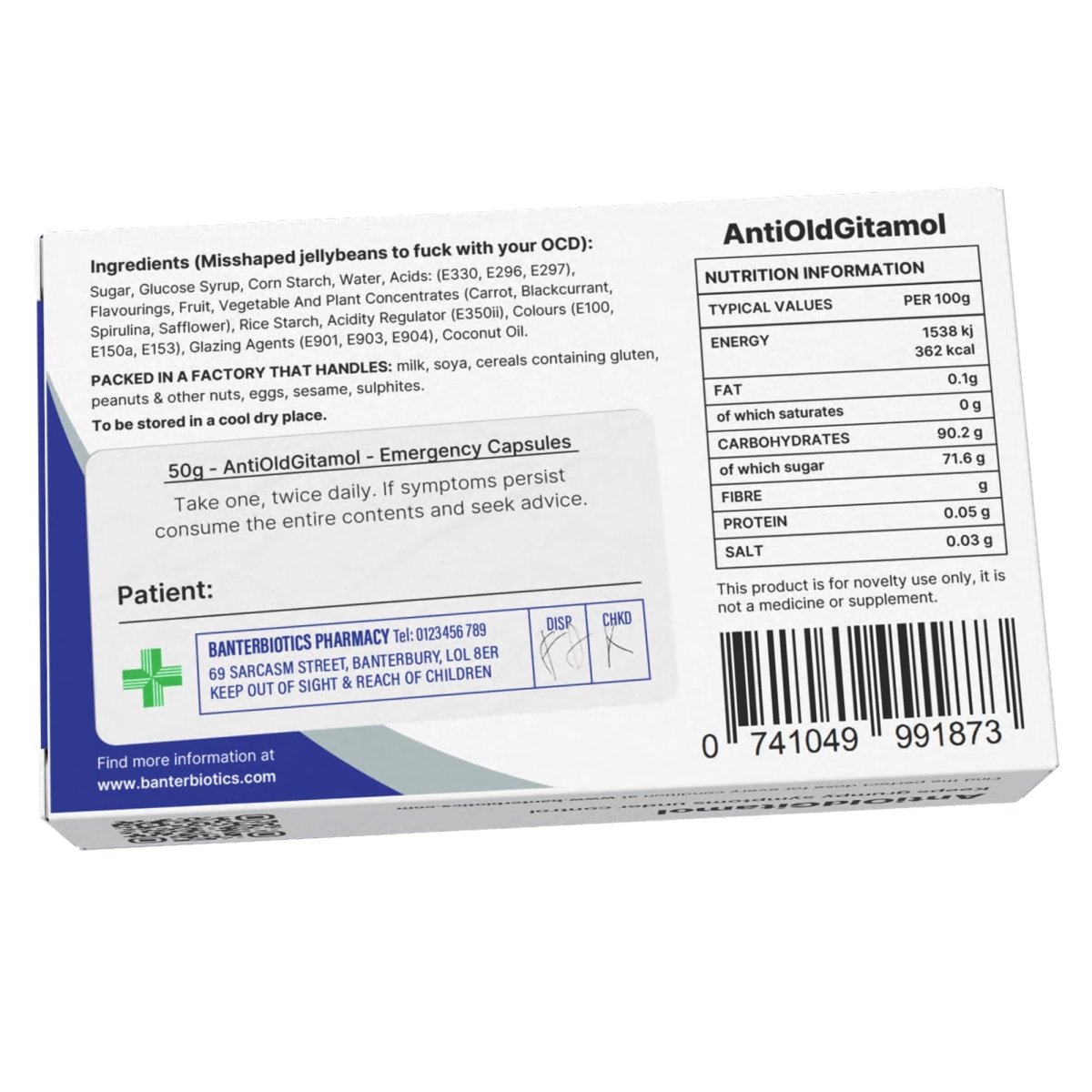 AntiOldGitamol Funny Prescription Pill Box - BanterBiotics